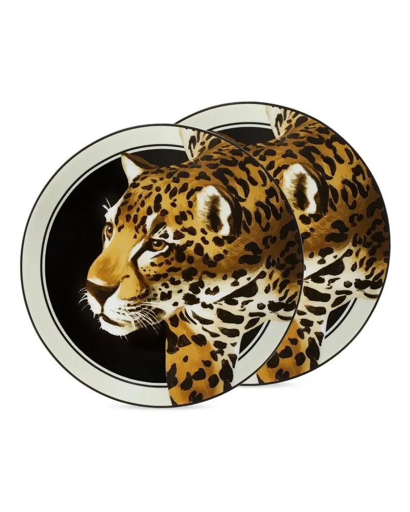 Dolce & Gabbana Set aus zwei Desserttellern mit Leopard - Schwarz Schwarz
