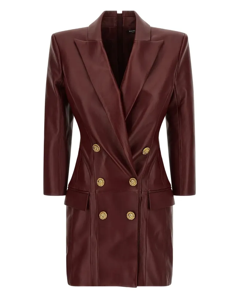 Balmain double-breasted leather mini dress - Rot Rot