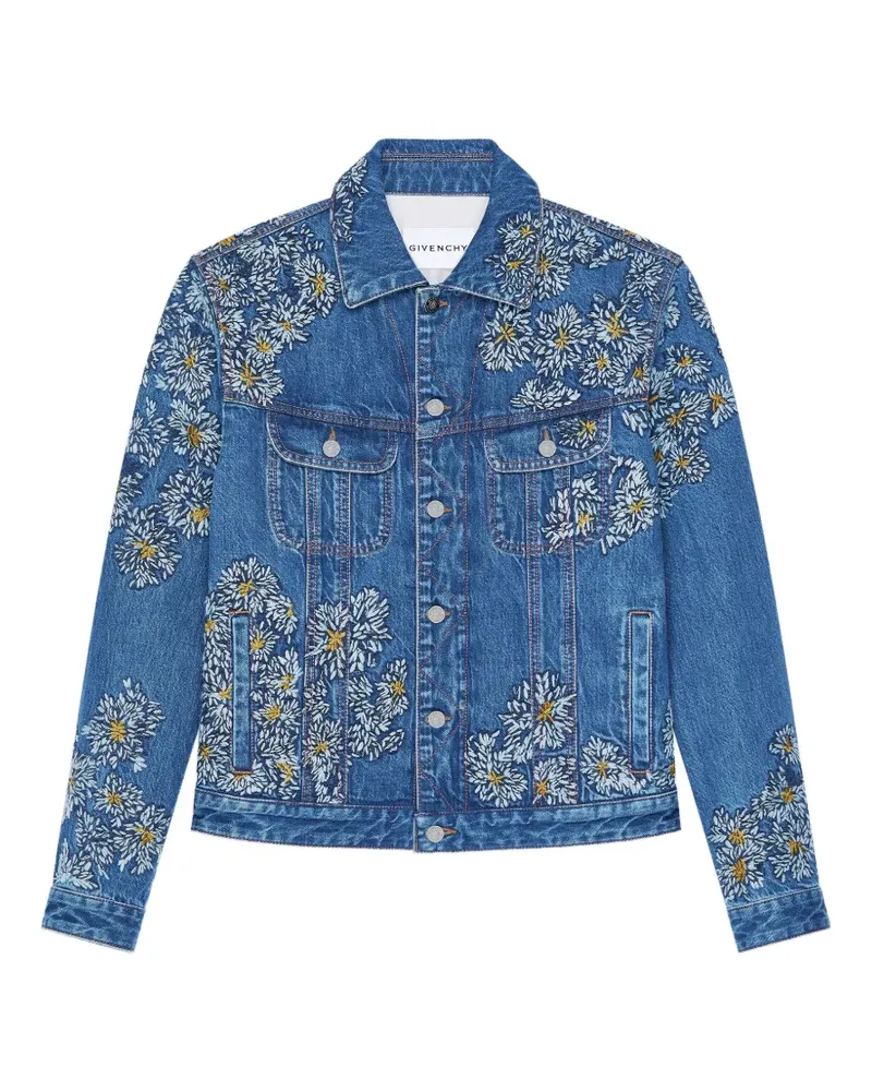 Givenchy Jacke aus blauem Denim mit Pompon-Stickerei Blau