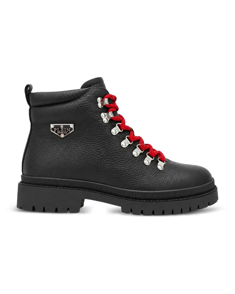 Philipp Plein Bergstiefel mit Hirsch-Print und Triangel-Plakette - Schwarz Schwarz