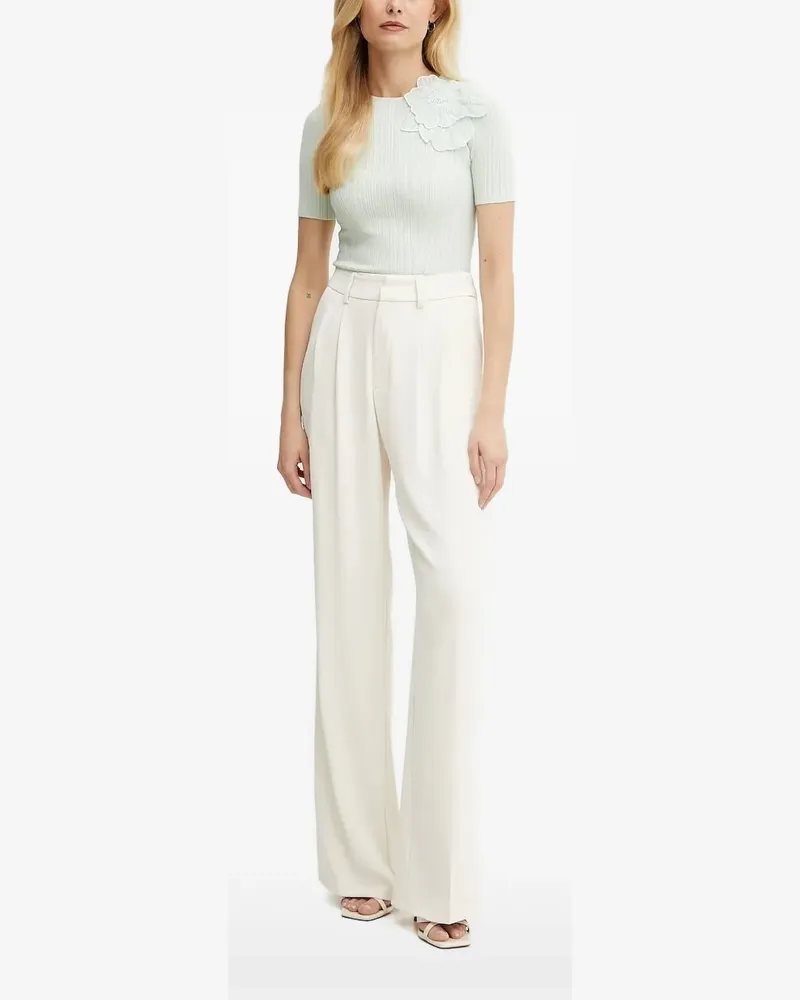 Elisabetta Franchi Geripptes T-Shirt mit Blumendetail - Weiß Weiß