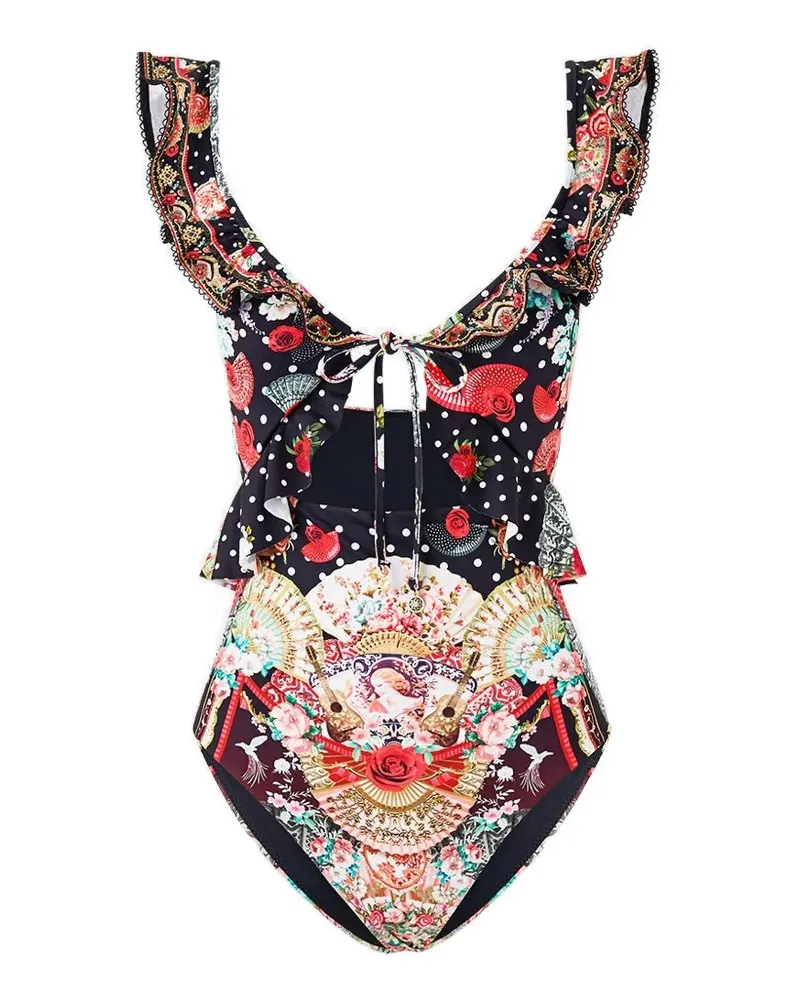 Camilla ruffled-strap bodysuit - Schwarz Schwarz