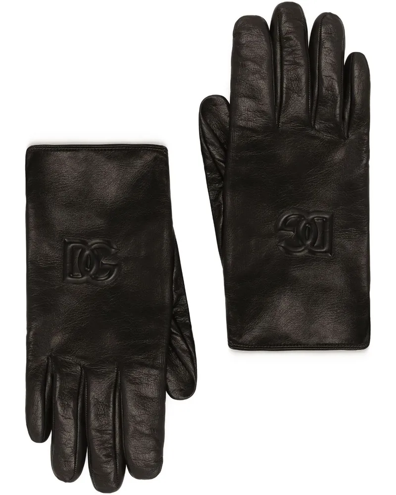 Dolce & Gabbana Lederhandschuhe mit DG - Schwarz Schwarz