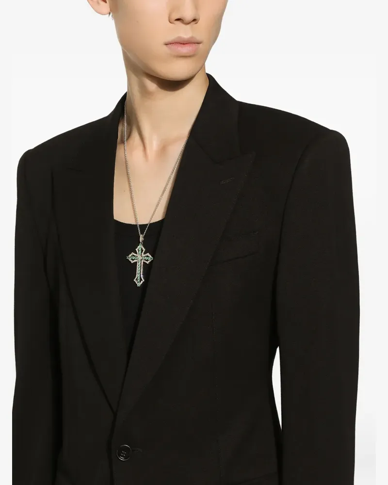 Dolce & Gabbana 18kt Cross Gelb- und Weißgoldanhänger mit Smaragd und Diamanten - Silber Silber