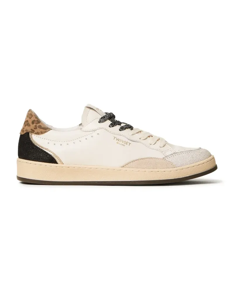 Twin-Set Sneakers aus Leder mit Logo und laminierten Einsätzen - Nude Nude