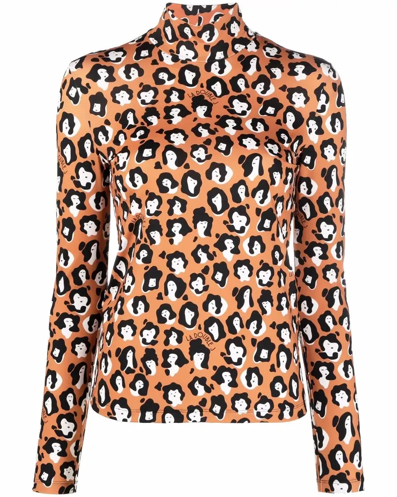 La DoubleJ Rollkragenoberteil mit Animal-Print - Orange Orange