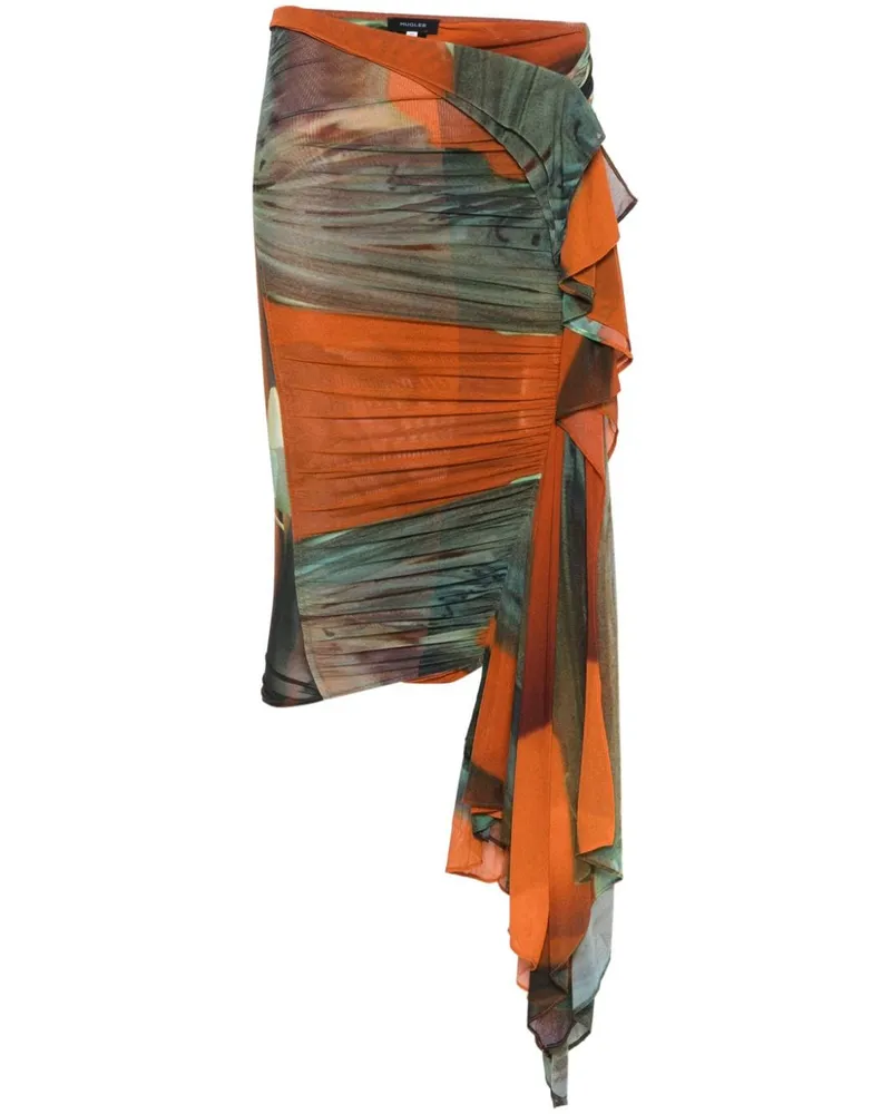 Thierry Mugler Geraffter Rock mit Archive-Print - Orange Orange