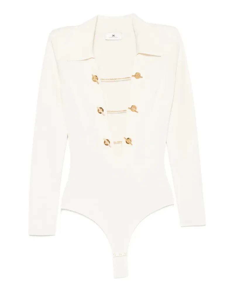 Elisabetta Franchi toggle-chain ribbed-knit bodysuit - Weiß Weiß