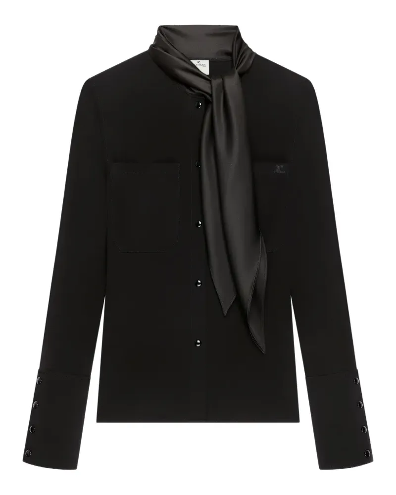 Courrèges Jerseyhemd mit Satinschal - Schwarz Schwarz