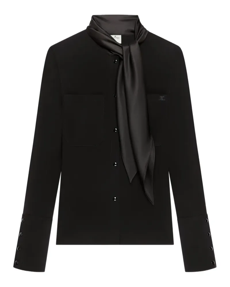 Courrèges Jerseyhemd mit Satinschal - Schwarz Schwarz