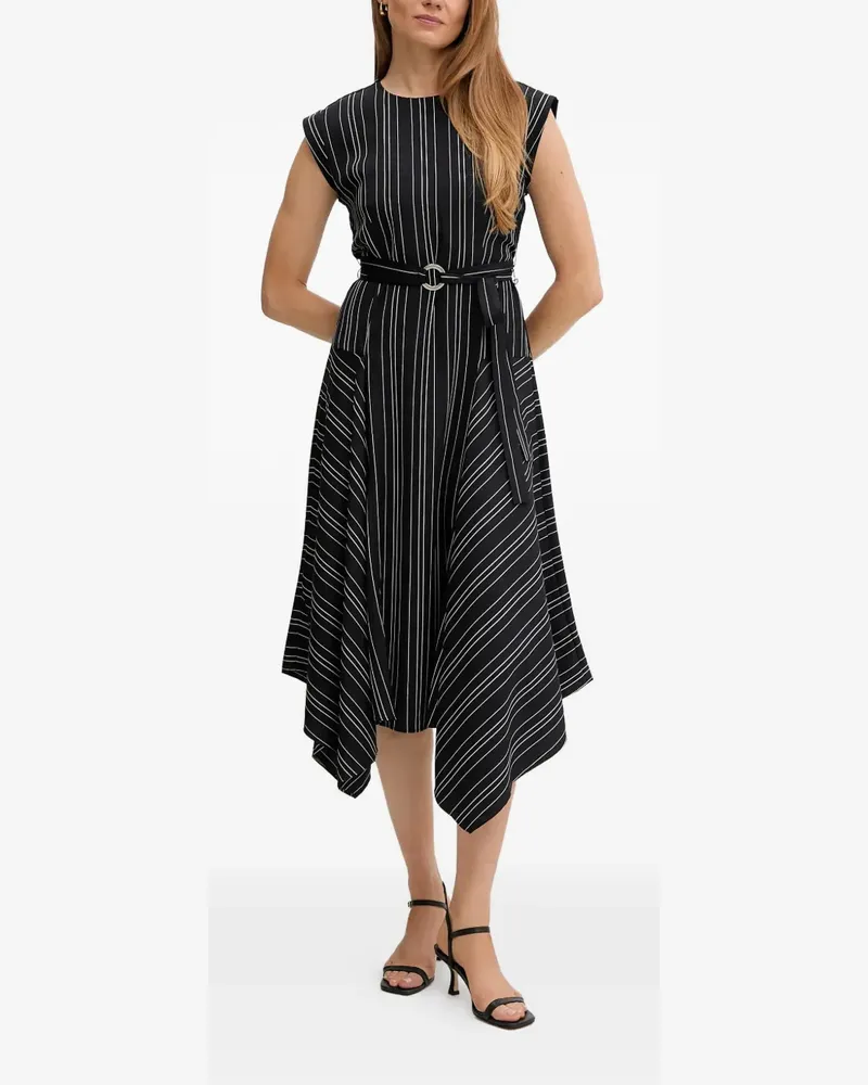 DKNY Gestreiftes Kleid mit Gürtel - Schwarz Schwarz