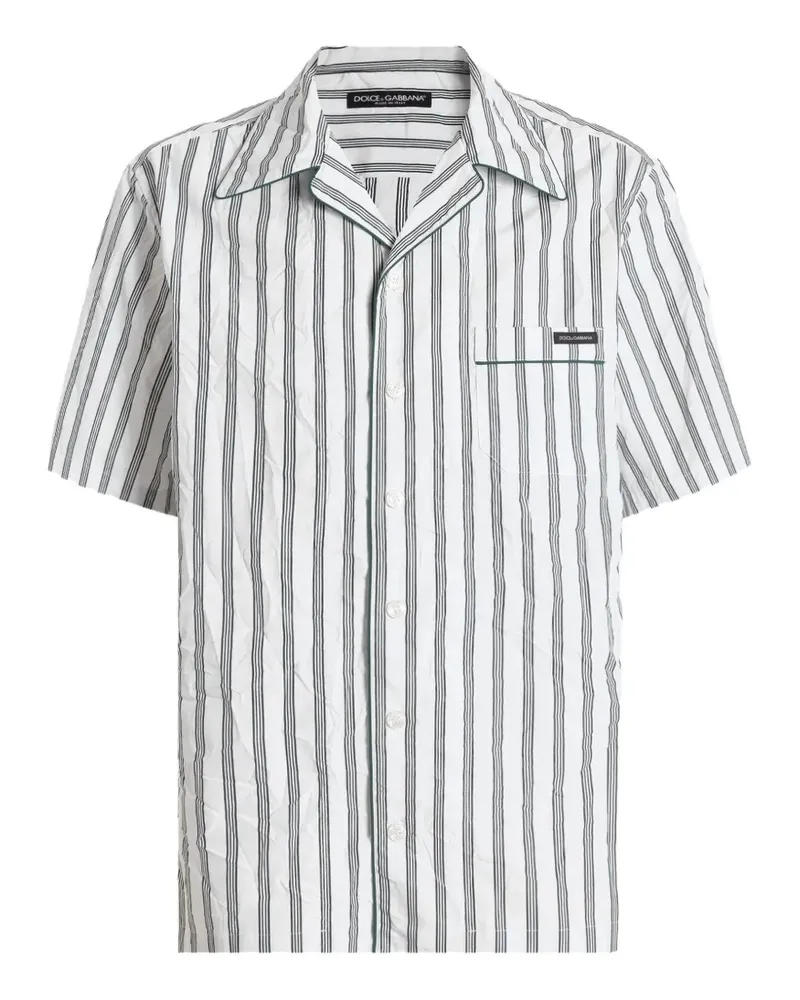 Dolce & Gabbana Gestreiftes Hawaiihemd aus Popeline in Knitteroptik - Weiß Weiß