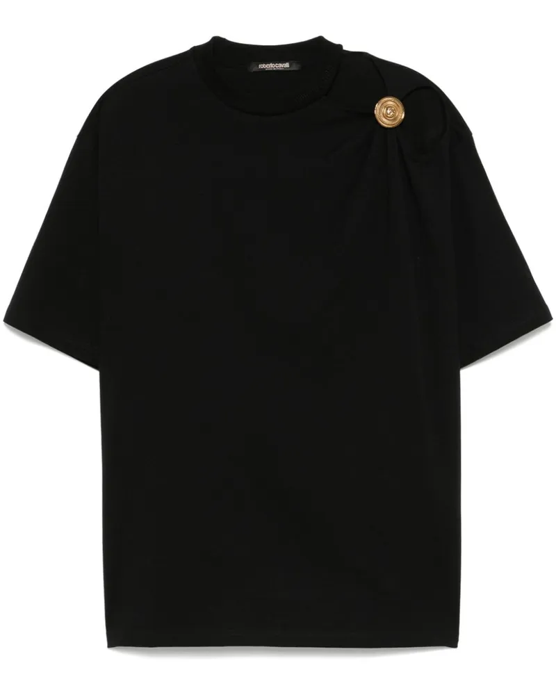 Roberto Cavalli T-Shirt mit Schmucksteinen an der Schulter - Schwarz Schwarz
