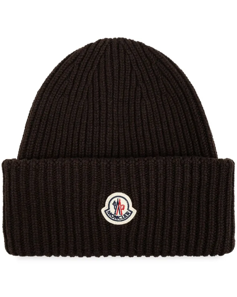 Moncler Beanie mit Logo-Patch - Braun Braun