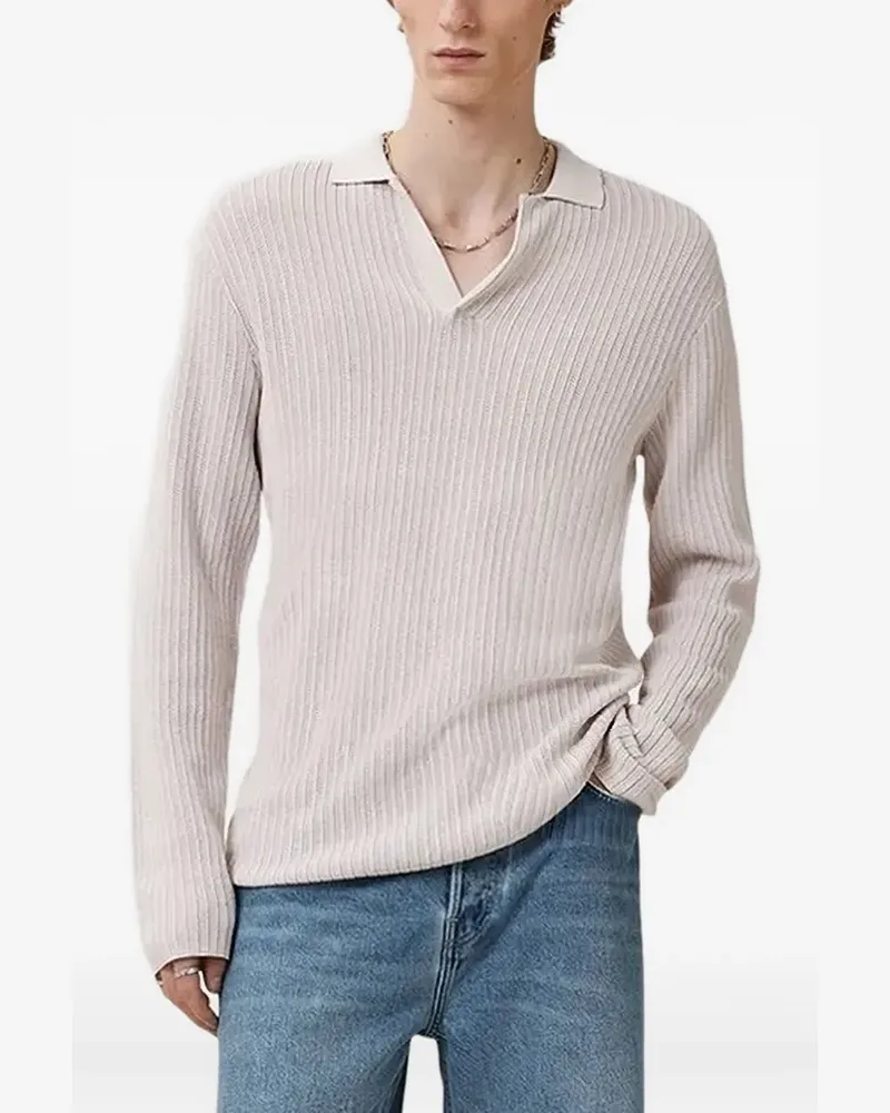 AllSaints Gerippter Pullover mit Polokragen - Nude Nude