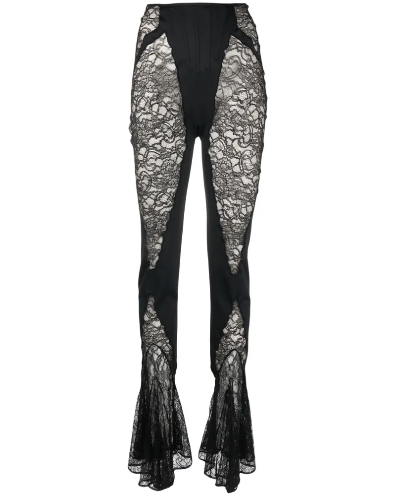 Thierry Mugler Schlaghose mit Spitzeneinsatz - Schwarz Schwarz