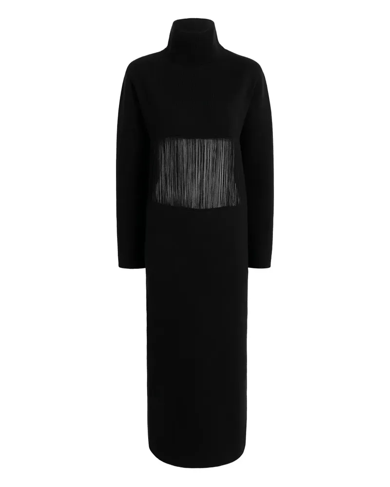 KHAITE Rollkragen-Midikleid mit Fransen - Schwarz Schwarz