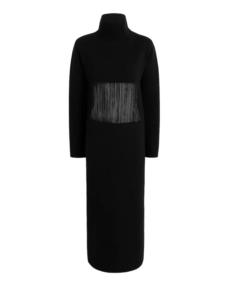 KHAITE Rollkragen-Midikleid mit Fransen - Schwarz Schwarz
