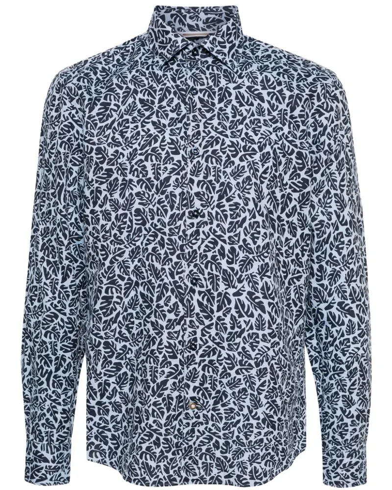 HUGO BOSS Leinengemisch-Hemd mit Palmen-Print - Blau Blau