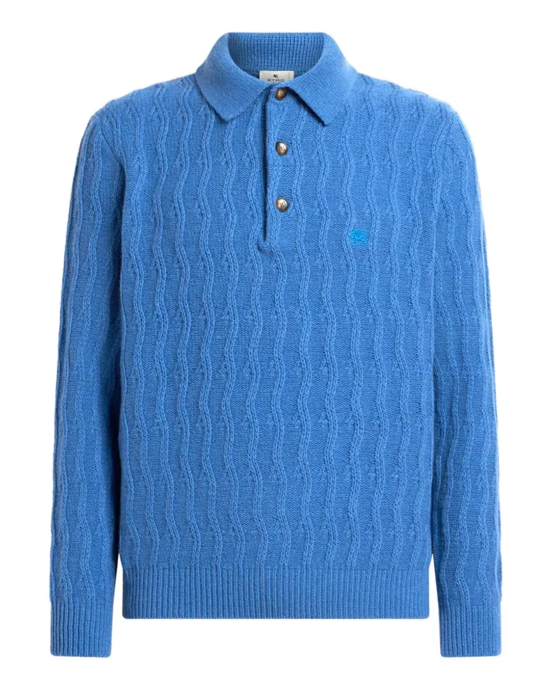 Etro polo-style sweater in cashmere with wavy-motif - Blau Blau