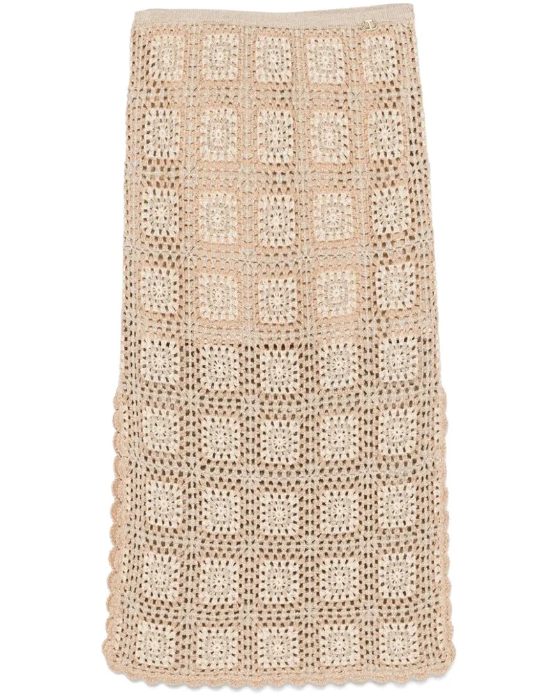 Twin-Set Gehäkelter Lurex-Midirock - Gold Gold