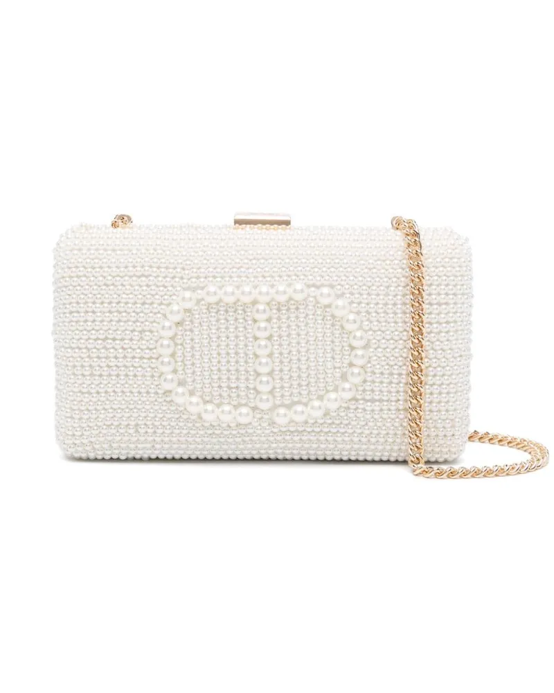 Twin-Set Clutch mit Kunstperlen - Weiß Weiß