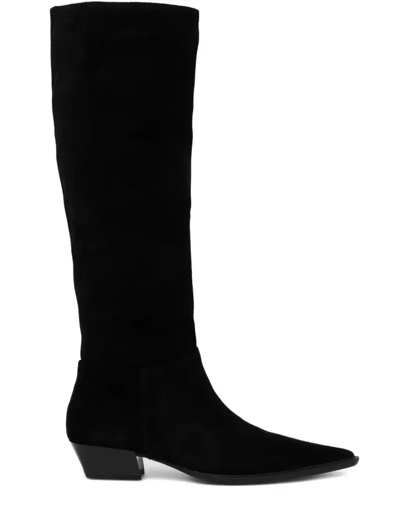 Vagabond Kniehohe Cassie Wildlederstiefel mit spitzer Kappe 40mm - Schwarz Schwarz