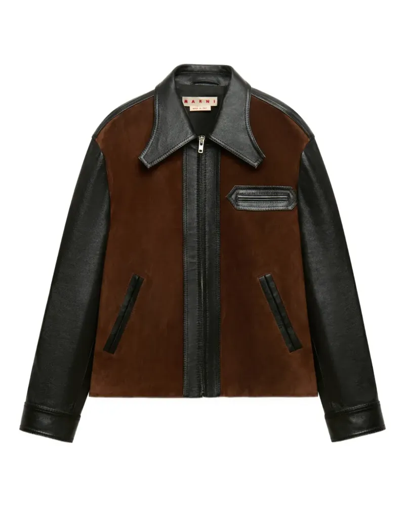 Marni black leather jacket with crust front - Schwarz Schwarz