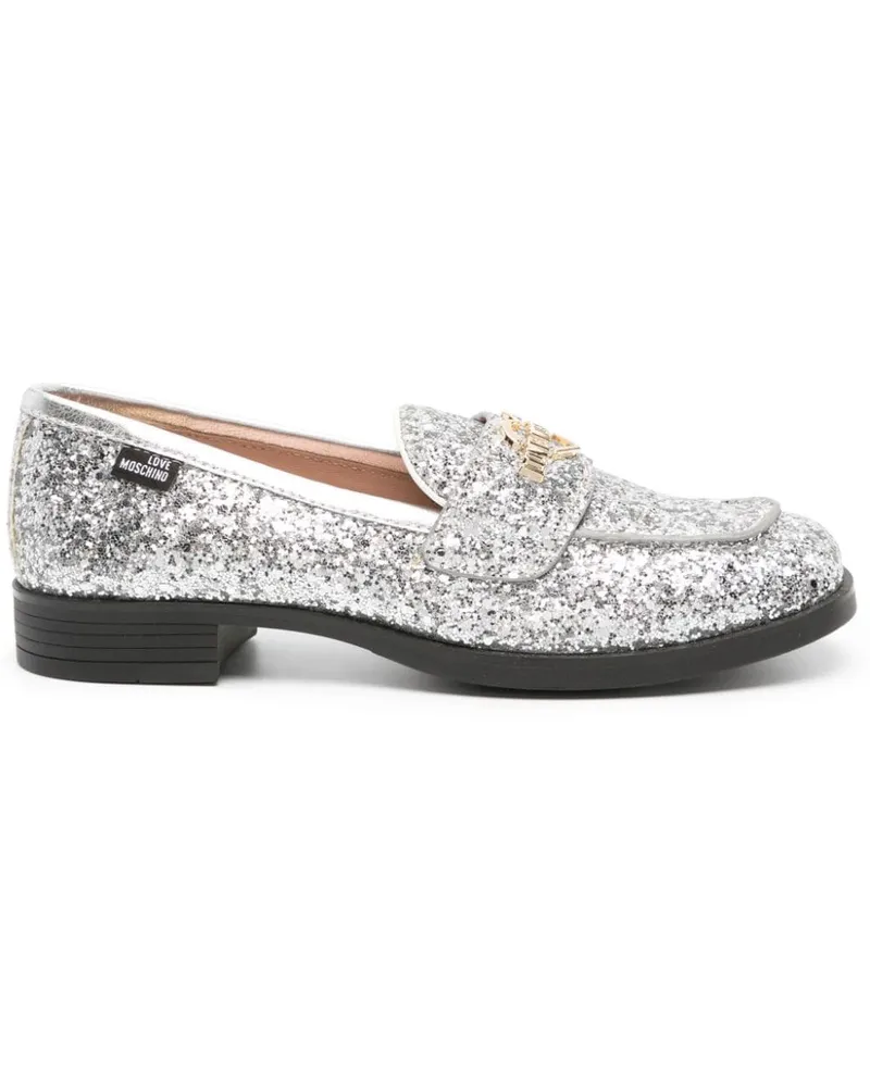 Moschino Loafer mit Logo-Schild Silber