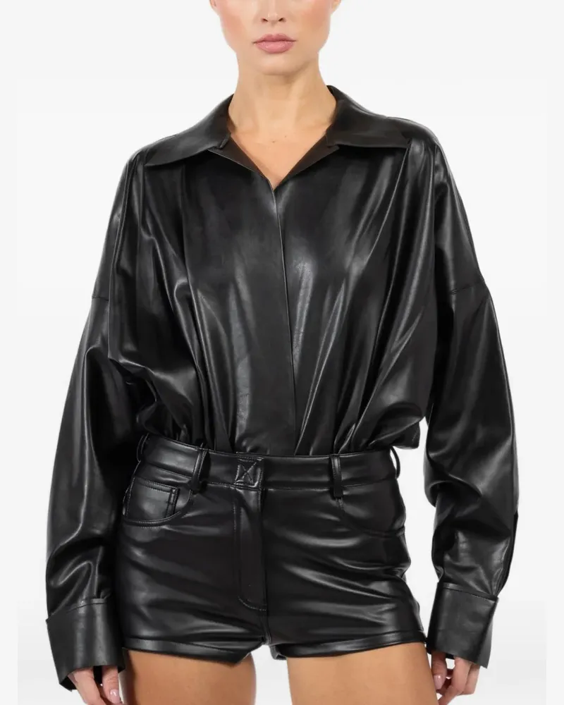 Norma Kamali Bluse aus Faux-Leder - Schwarz Schwarz