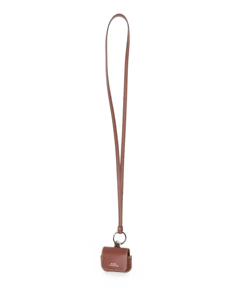 A.P.C. logo-print leather AirPods Pro case keyring - Braun Braun