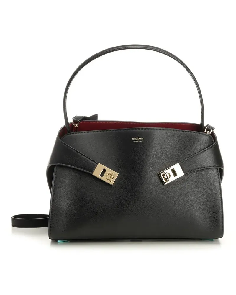Ferragamo Hug Soft bicolor shoulder bag M - Schwarz Schwarz