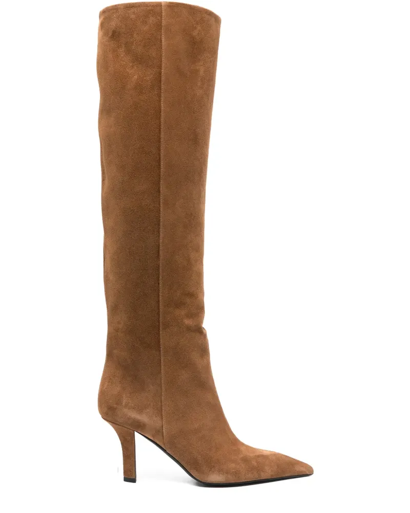 Amina Muaddi Kniehohe Brenda 80 Stiefel aus Kalbswildleder 80mm - Braun Braun