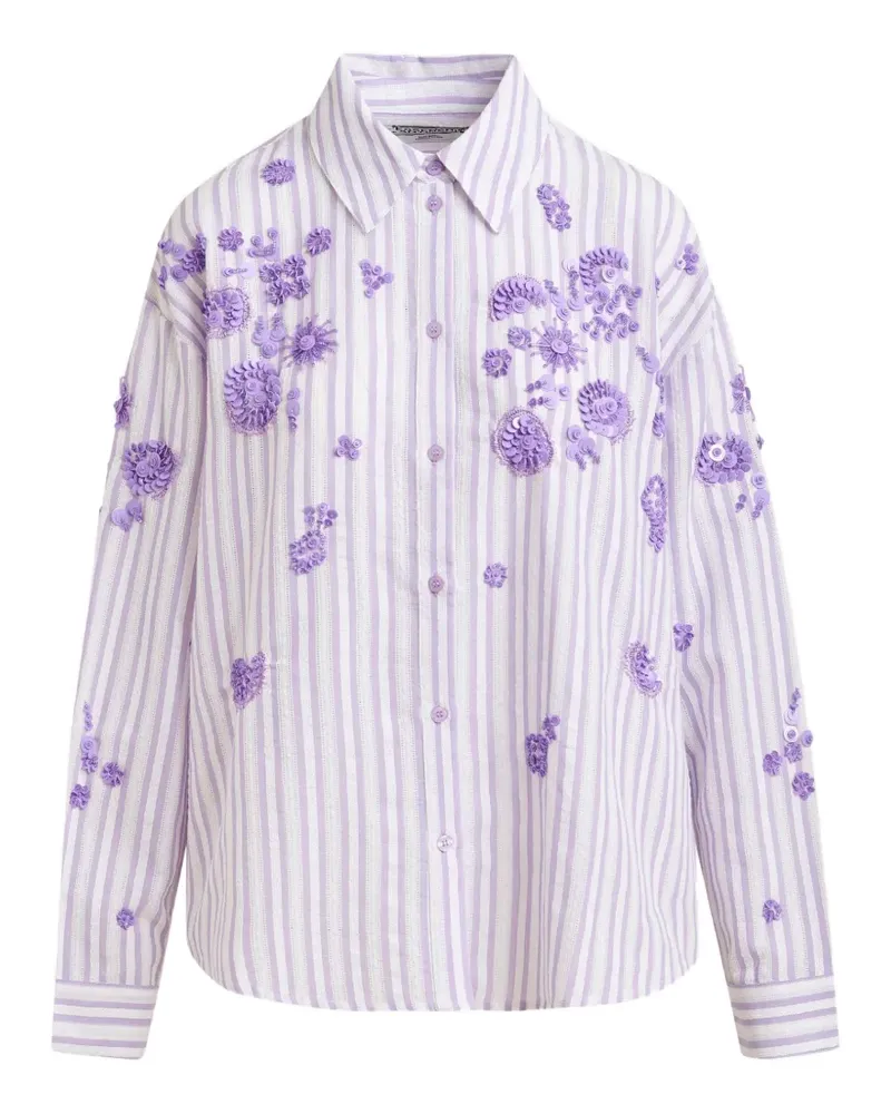 Essentiel Gestreiftes Hemd mit Blumenapplikation - Weiß Weiß