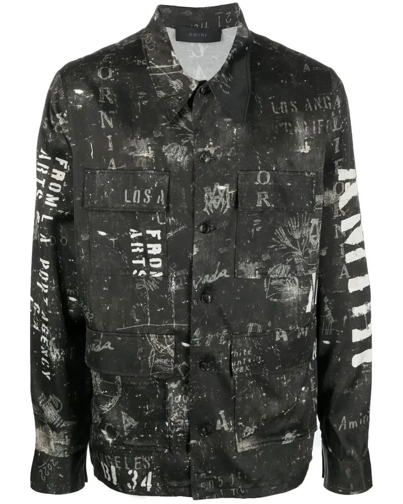 Amiri Satinhemd mit Logo-Print - Schwarz Schwarz