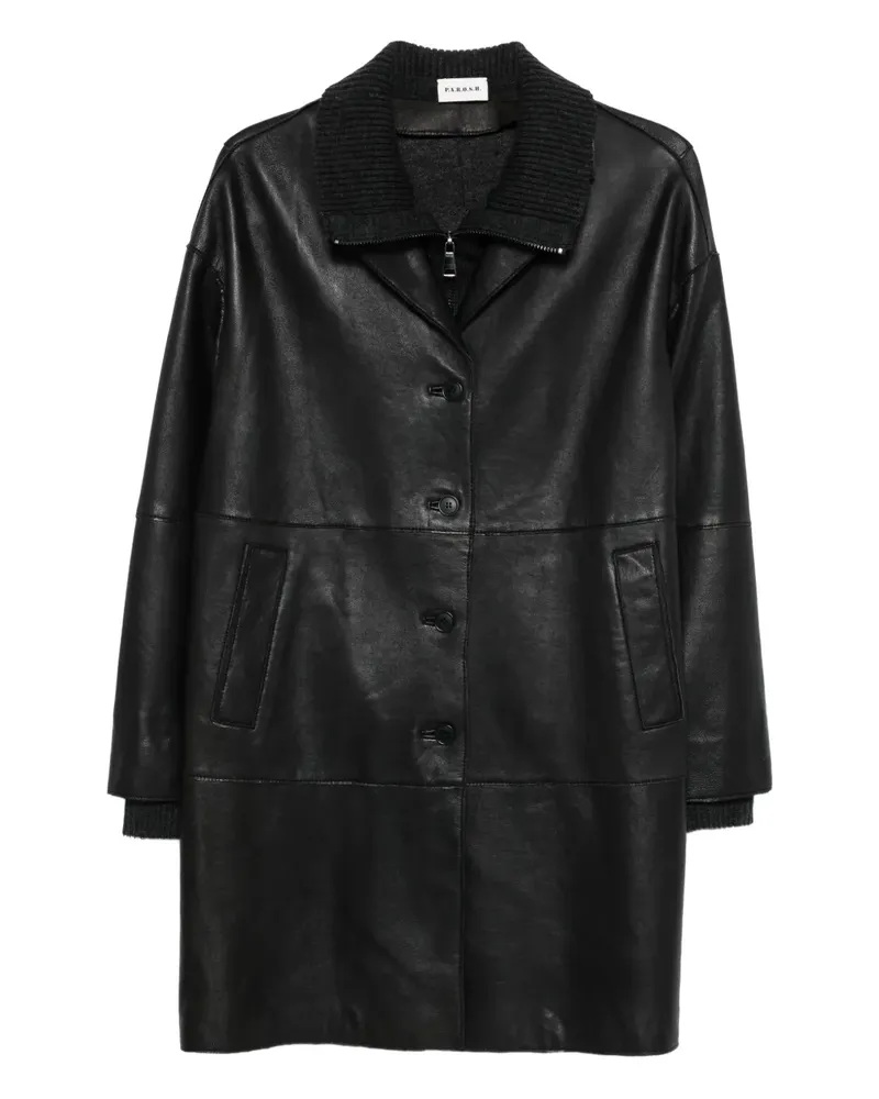 P.A.R.O.S.H. P.A.R.O H. Ledermantel mit geripptem Kragen - Schwarz Schwarz