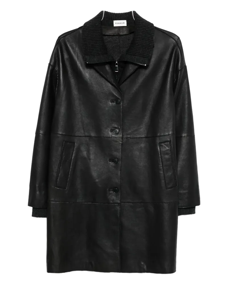P.A.R.O.S.H. P.A.R.O H. Ledermantel mit geripptem Kragen - Schwarz Schwarz