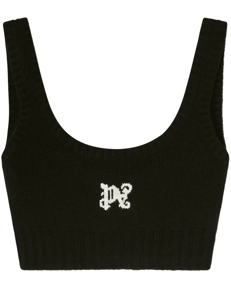 Palm Angels Cropped-Oberteil mit Intarsien-Logo - Schwarz Schwarz