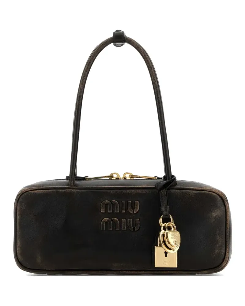 Miu Miu small Beau logo-embossed leather shoulder bag - Braun Braun