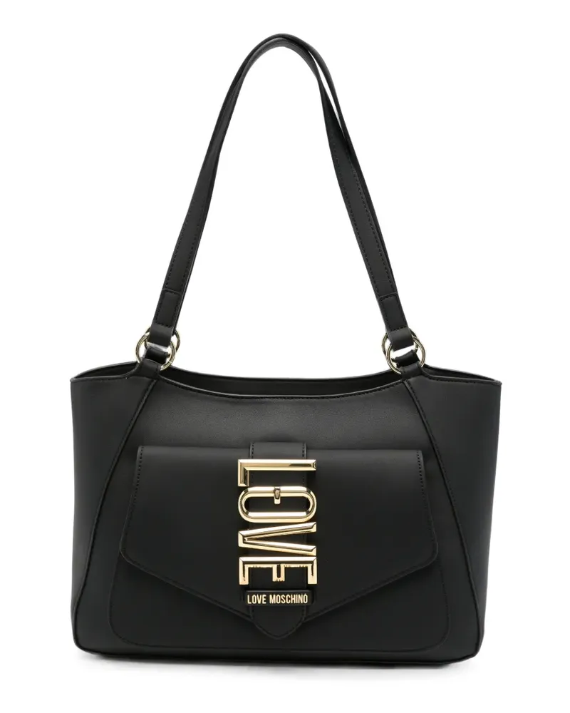Moschino Schultertasche mit Logo-Schild - Schwarz Schwarz