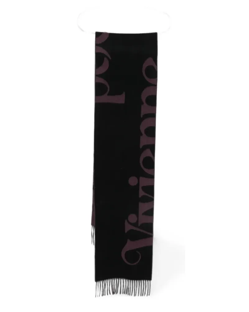 Vivienne Westwood logo-intarsia fringed scarf - Schwarz Schwarz