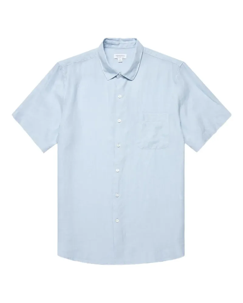 Sunspel Kurzärmeliges Hemd aus Leinen - Blau Blau