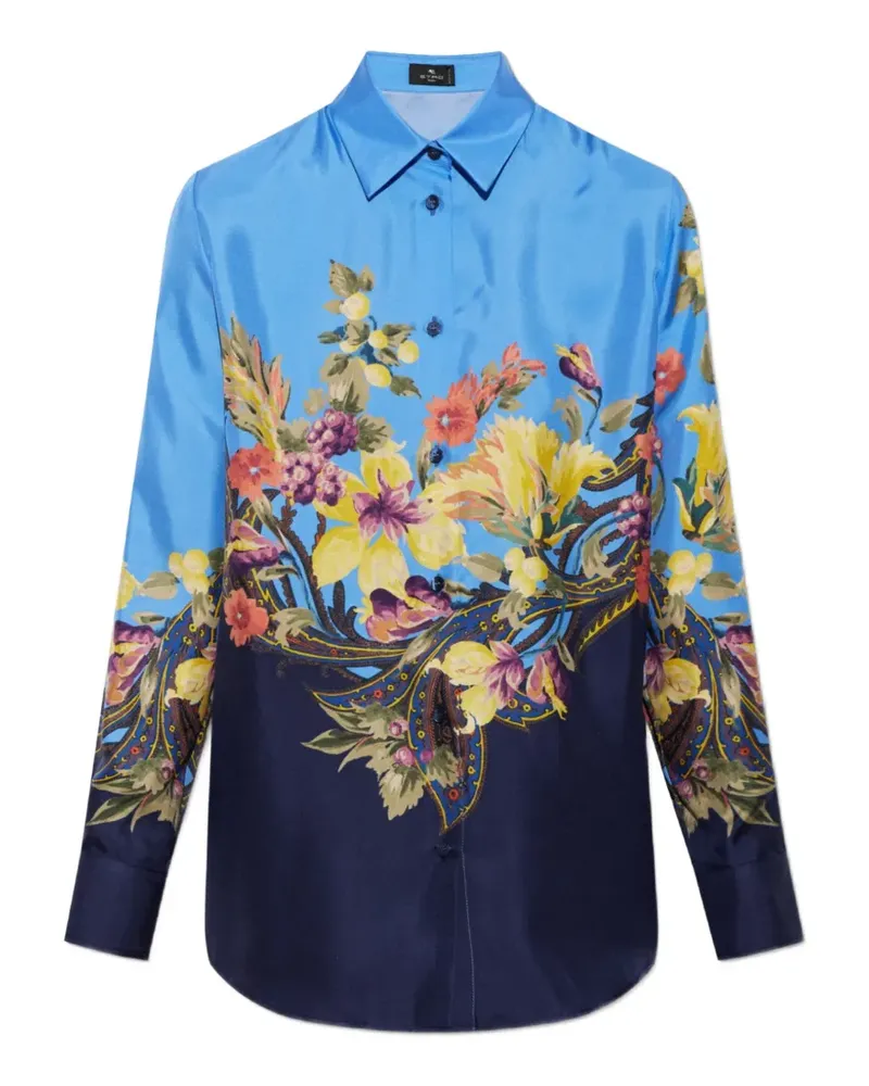 Etro Seidenhemd mit Blumenmuster - Blau Blau