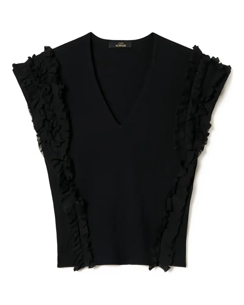 Twin-Set Geripptes Oberteil mit Rüschen - Schwarz Schwarz