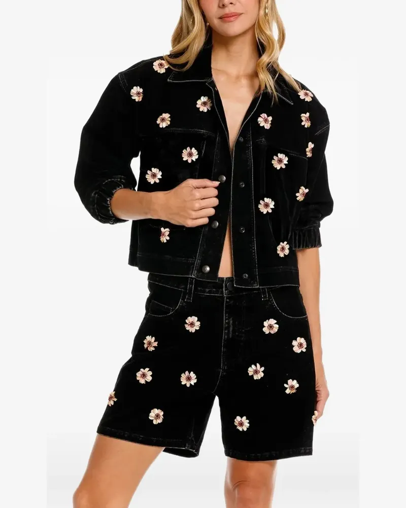 AGUA BENDITA Nader Rosel Jeansjacke mit Blumendetail - Schwarz Schwarz