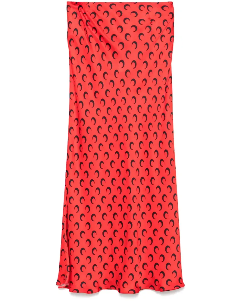 Marine Serre Satin-Midirock mit Sichelmond-Print - Rot Rot