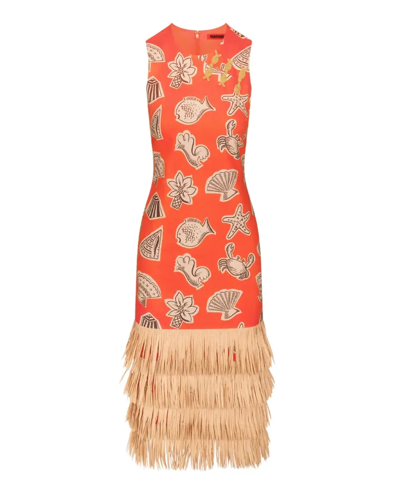 Simon Miller Jooni fringed sea-print midi dress - Orange Orange