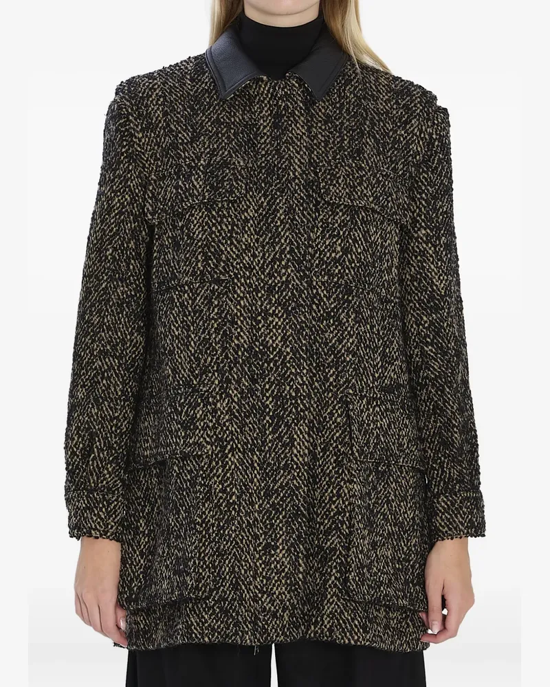 Max Mara Angio herringbone leather-collar jacket - Braun Braun