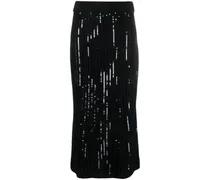 High-Waist-Rock mit Pailletten - Schwarz