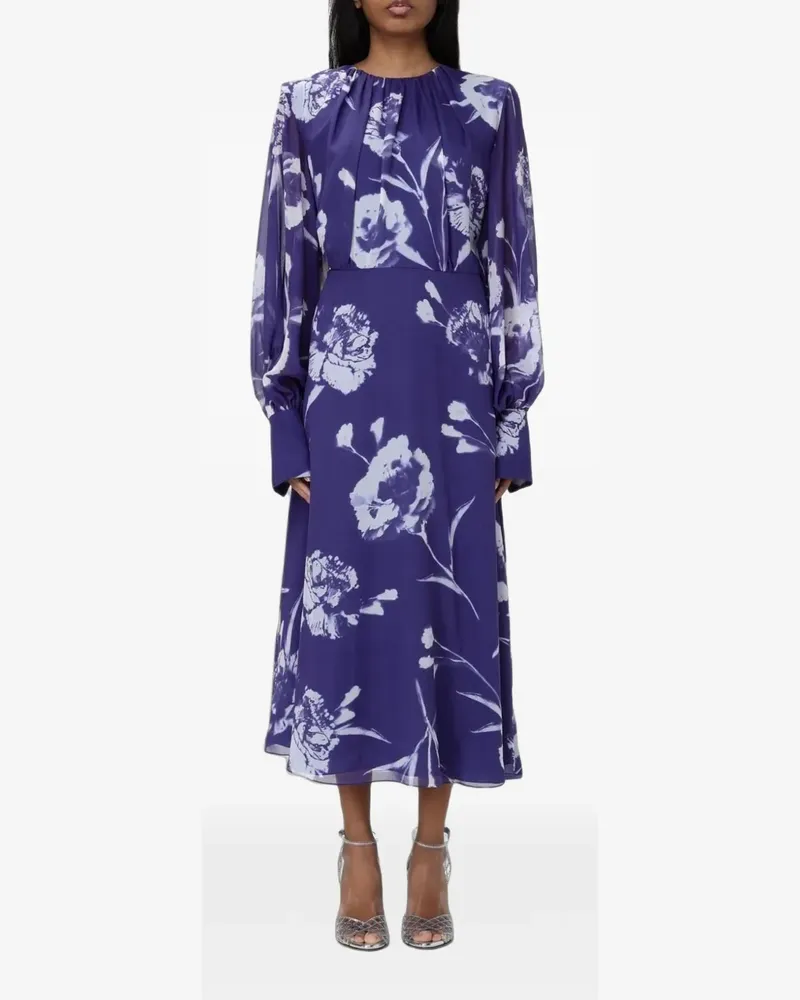 Erdem long-sleeve floral-print midi dress - Violett Violett